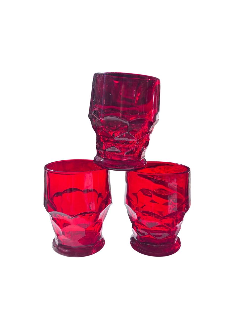 Vintage Ruby Glass Set of 3 Cocktail Water Juice Gorgeous Red Color Mid-Century